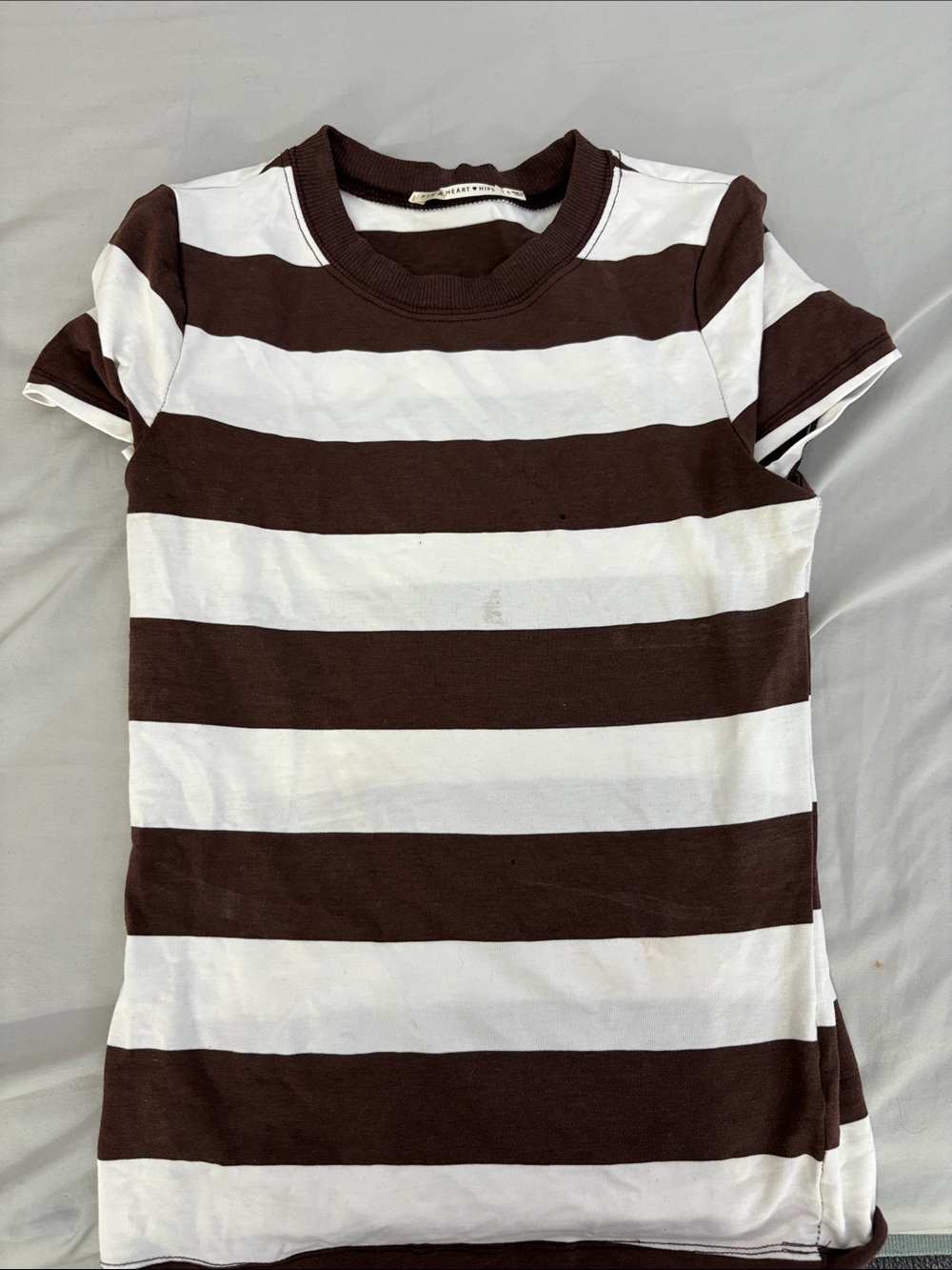 Kids Short Sleeve Stripe Tee - Brown & White